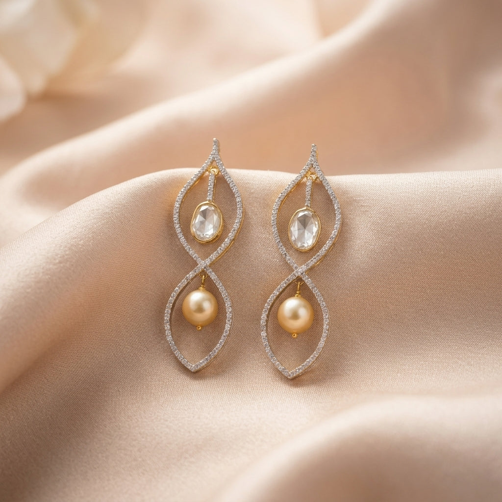 92.5 Silver Polki Diamond drop Stud