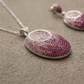 925 Silver Rose Pave Oval Pendant Set