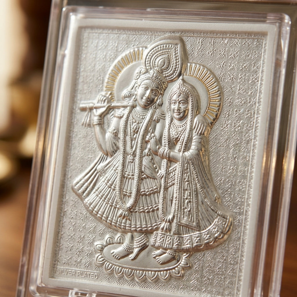 999 Silver Radha Krishna Photo Frame | Table stand