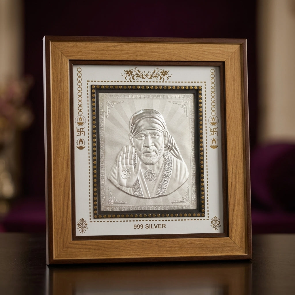 999 Pure Silver Sai Baba Photo Frame – Blessings of Faith & Peace 11X10 Inch