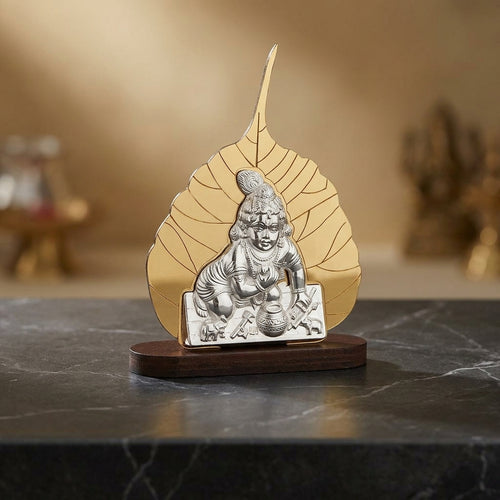92.5 Silver Laddu Gopal wooden Peepal Leaf