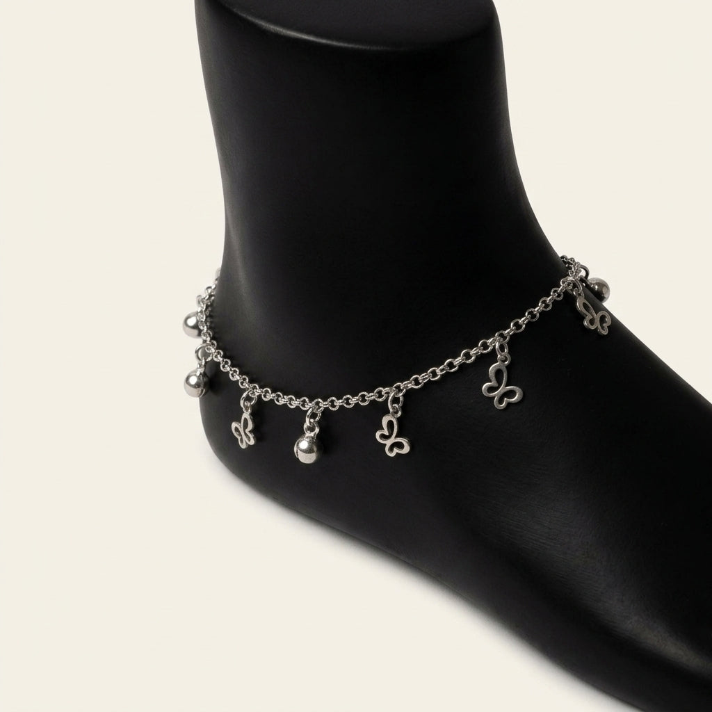 92.5 Italian Silver Anklet with Butterfly & Small Bell