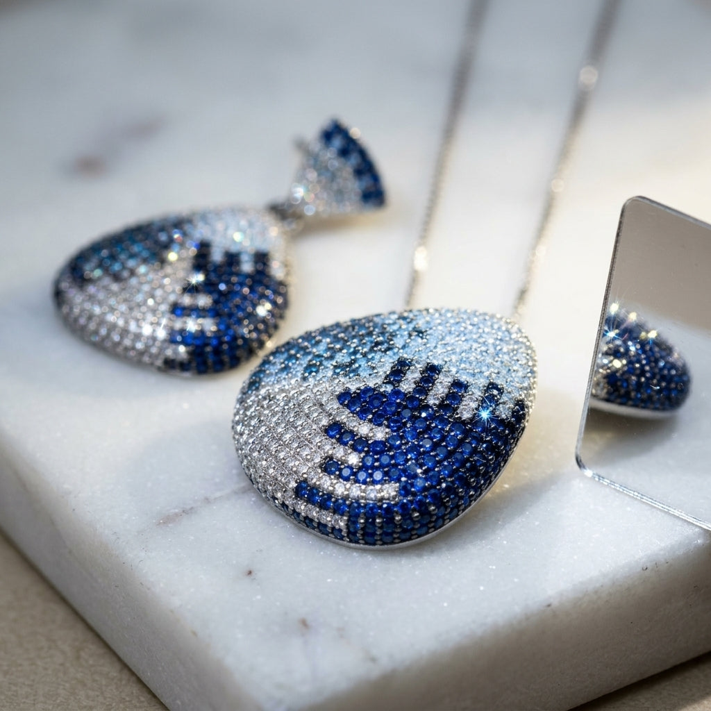 92.5 Sterling Silver Contemporary Shaped Pendant Set