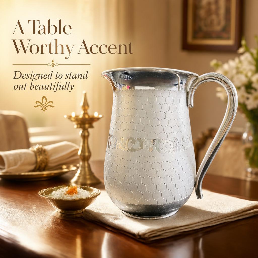 Pure 970 Silver Jug- Bel Patta & bangla jaal pattern