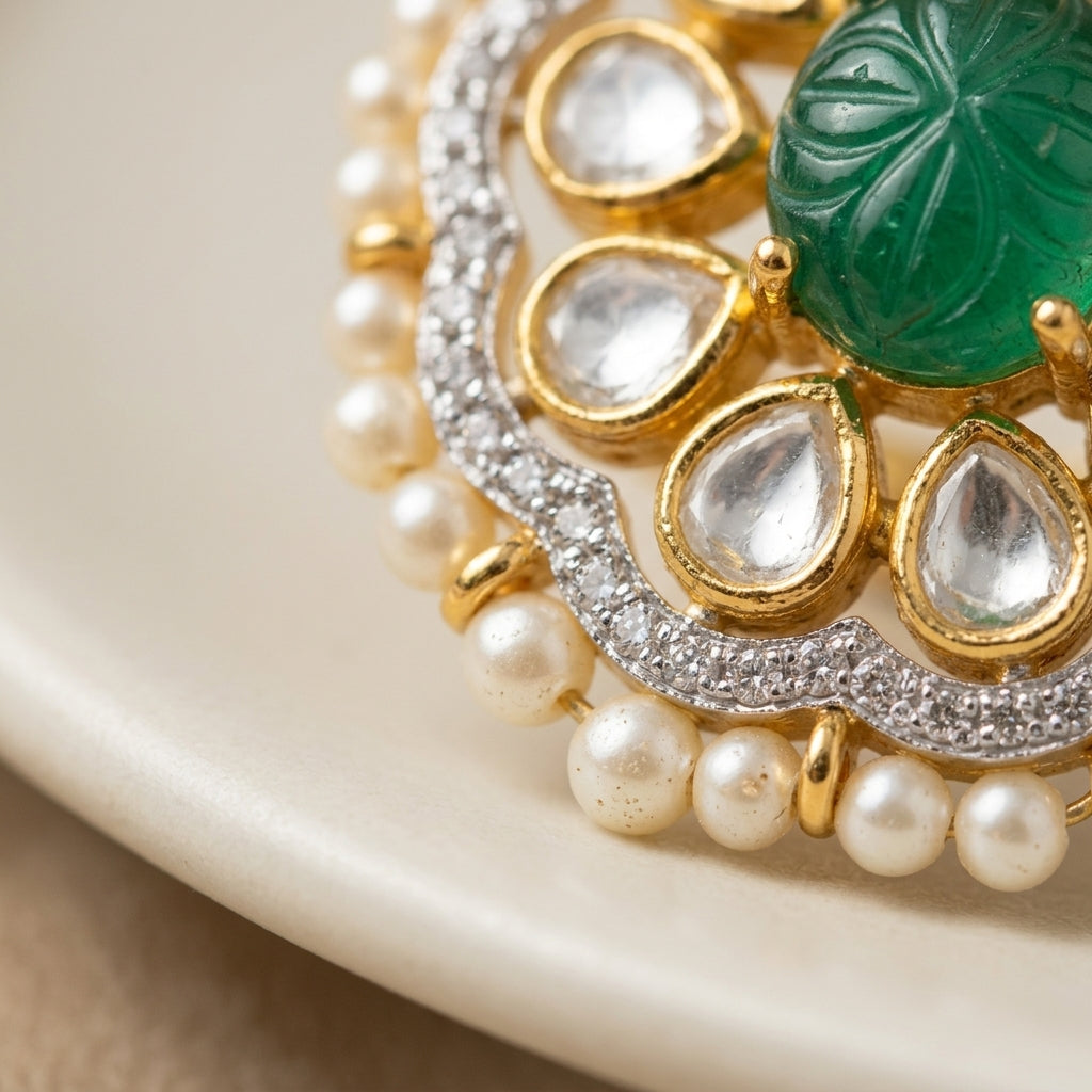 The Maharani Floral 92.5 Silver Polki Statement Ring