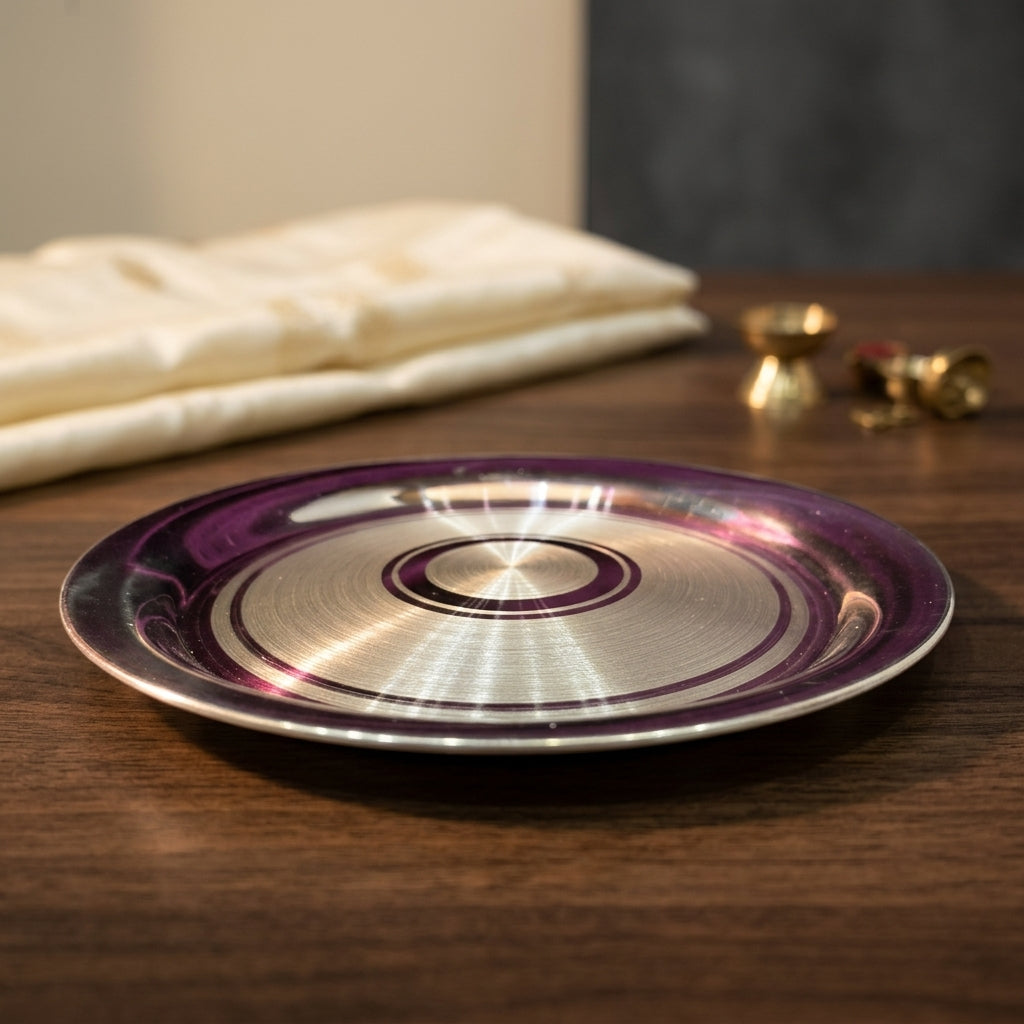 Silver Pure 970 Plate / Thali - Laying Borders
