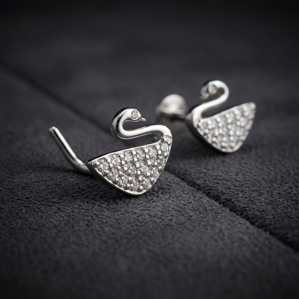 92.5 Silver Earrings for Daily wear | Elegant Swan Sparkle