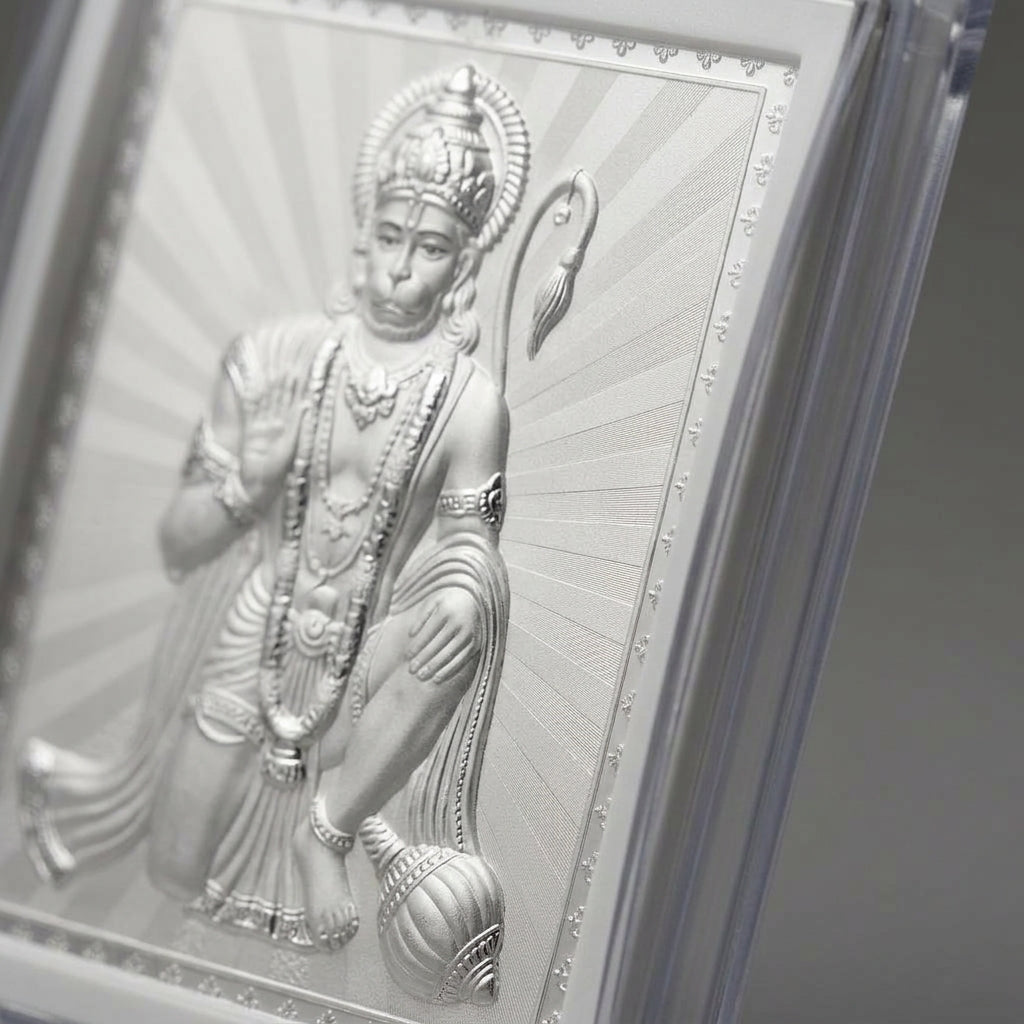 999 Sliver Hanuman Ji Photo Frame Idol| Pooja Room , Office Desk