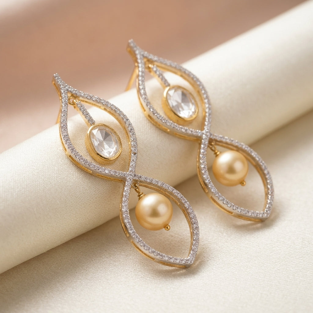 92.5 Silver Polki Diamond drop Stud