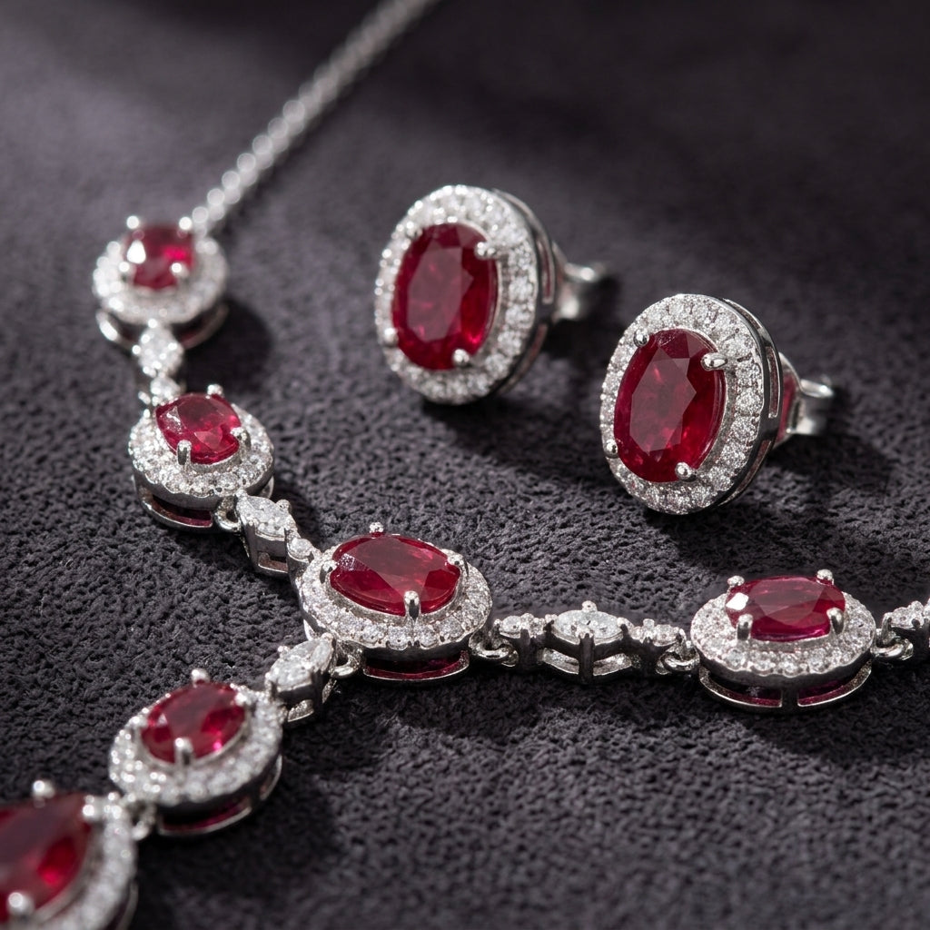 92.5 Sterling Silver Drop- shaped pink stone Necklace