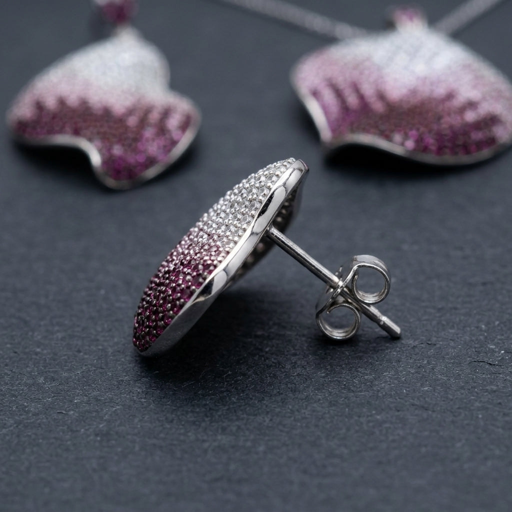 92.5 Sterling Silver Shell / Wavy Leaf Design Pendant Set