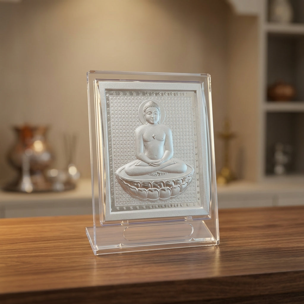 999 Silver Mahaveer Swami Photo Frame Idol | Meditation room , Home , Office