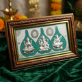 Sarva Mangala Tridev 999 Silver Frame- Lakshmi, Ganesh & Saraswati Size 23x38 cm