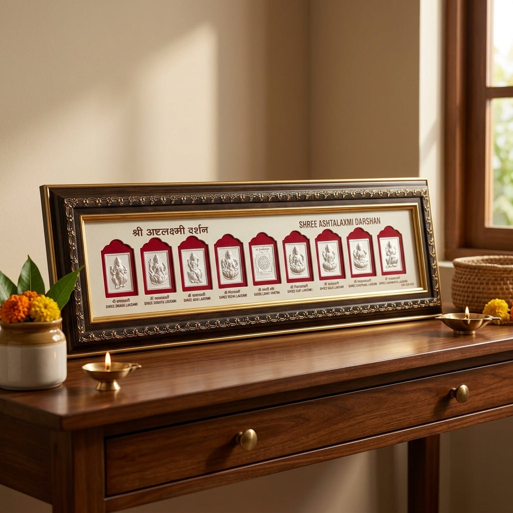 999 Pure Silver Shree Astha Lakshmi Temple Photo Frame  Home, Office, Pooja Room  Size 55x16 centimeters