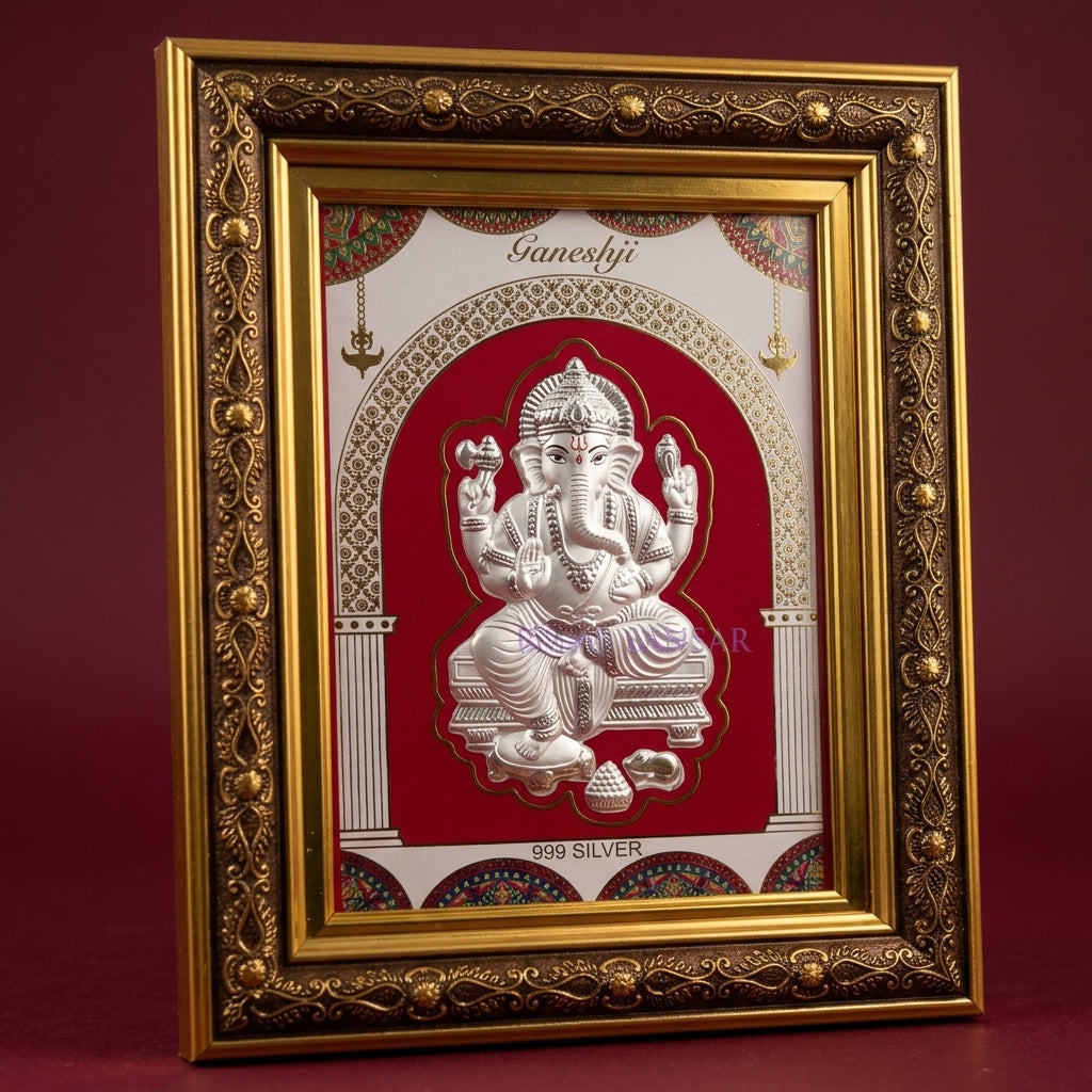 Premium 999 Silver Ganesh Ji Frame – Ideal Gift 10 Inches x 9 Inches