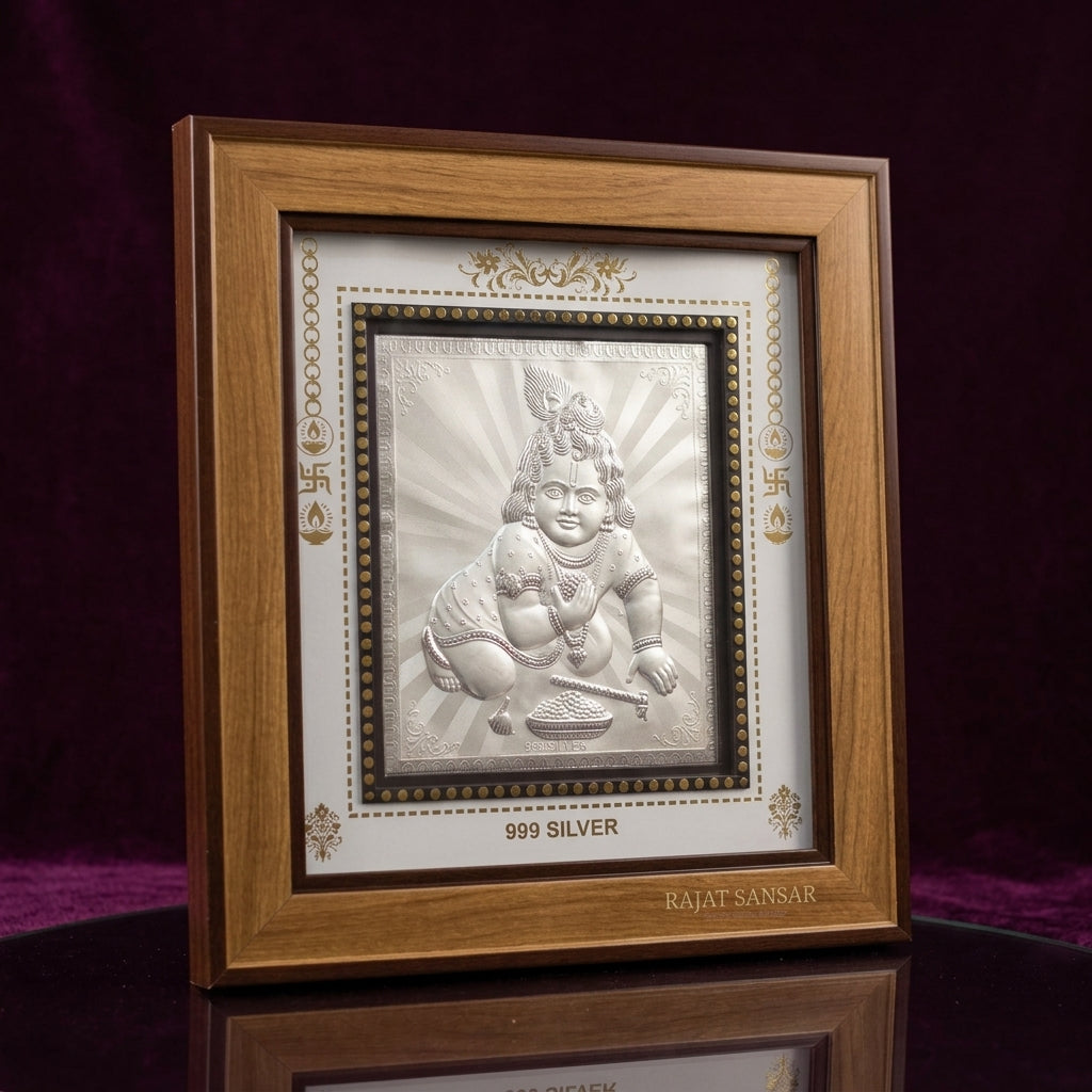 999 Pure Silver Laddu Gopal Photo Frame – Symbol of Joy & Divine Love 11x10 Inch