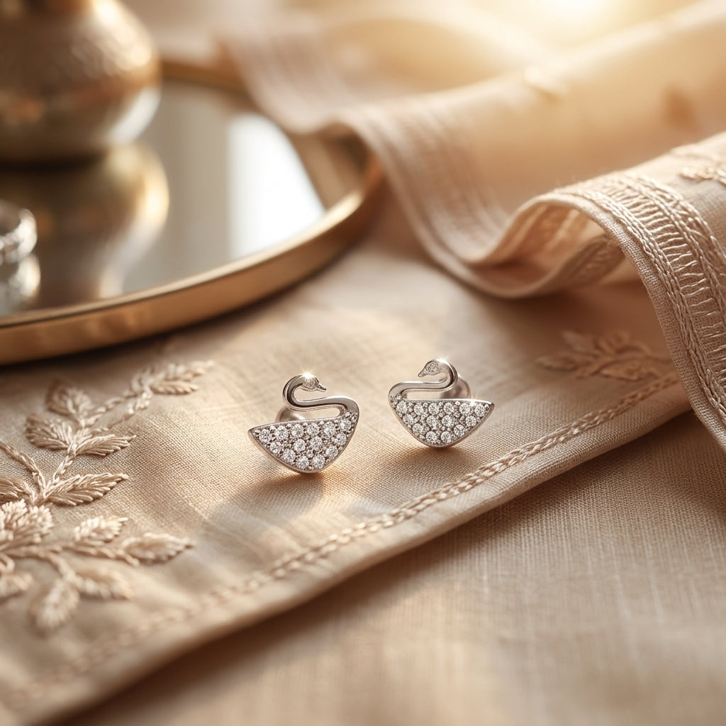 92.5 Silver Earrings for Daily wear | Elegant Swan Sparkle