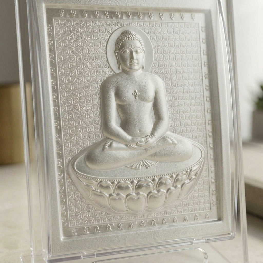 999 Silver Mahaveer Swami Photo Frame Idol | Meditation room , Home , Office