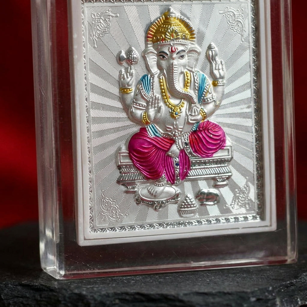 999 Pure Silver Shree Ganesh Ji Frame for Diwali, Gifting, Home, Office, Pooja Room Size11x8 cm