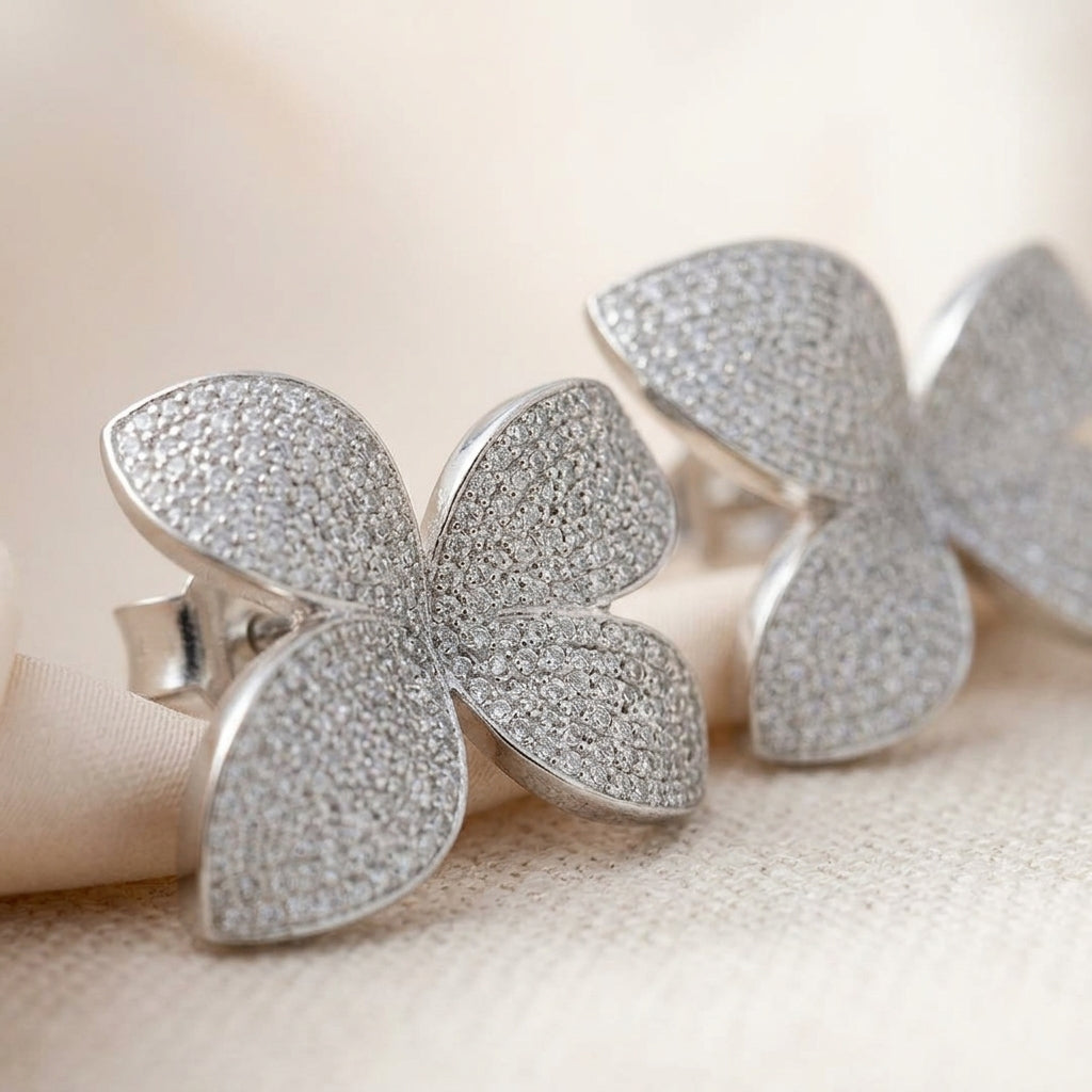 92.5 Sterling Silver Floral Leaf-Shape Earrings