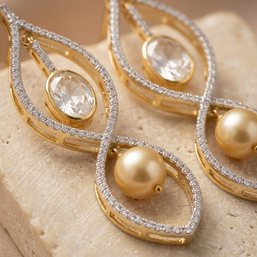 92.5 Silver Polki Diamond drop Stud