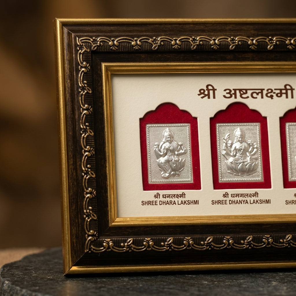 999 Pure Silver Shree Astha Lakshmi Temple Photo Frame  Home, Office, Pooja Room  Size 55x16 centimeters