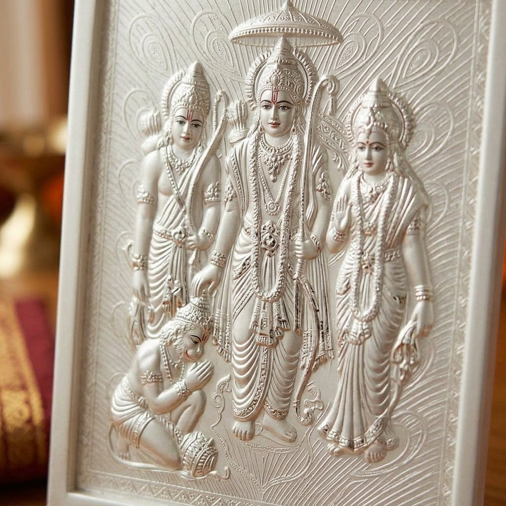 999 Pure Silver Shree Ram Darbar Frame | Ram Ji, Sita Ji, Laxman Ji, Hanuman Ji | for Home, Office, Pooja Room