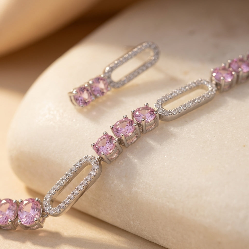 92.5 sterling silver pink sapphire Necklace set