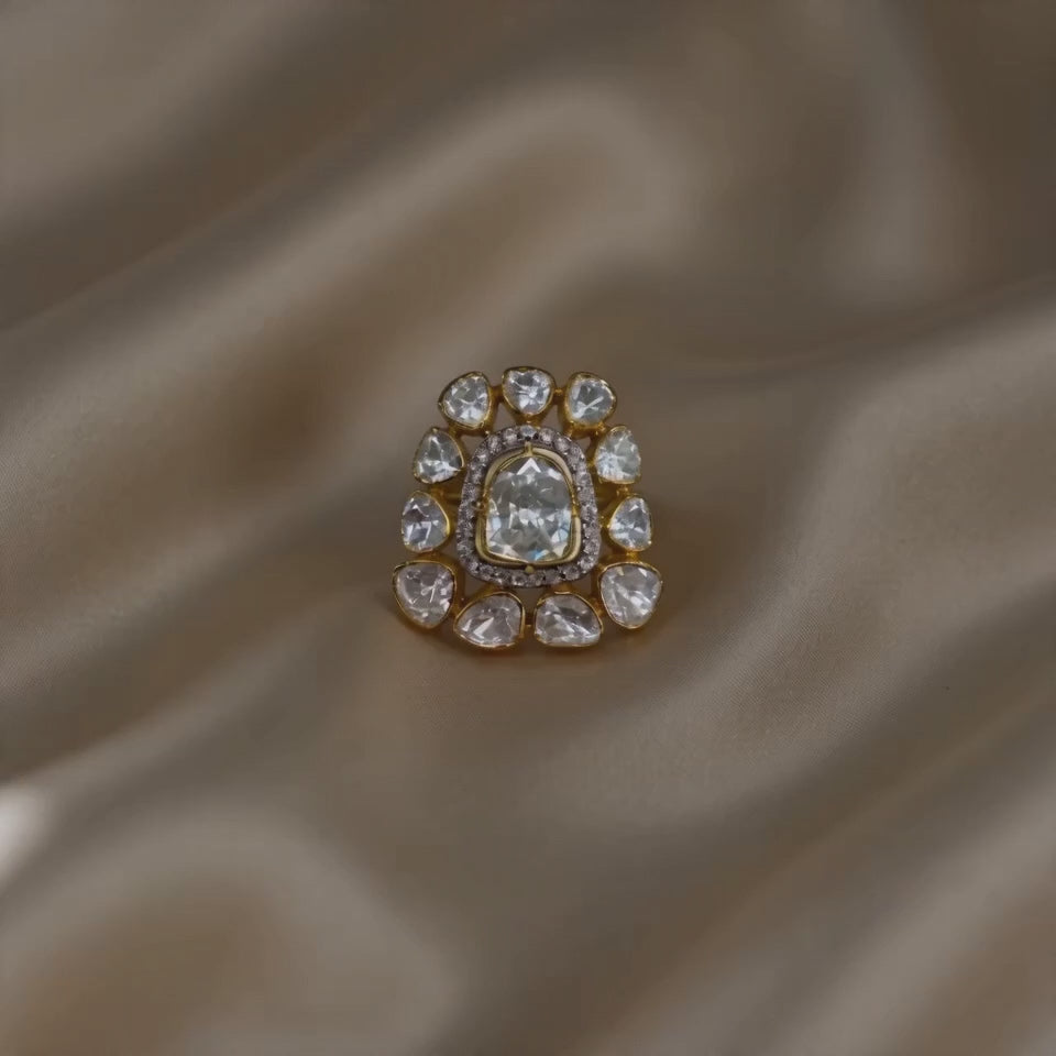 92.5 Silver Pear Glow Polki Ring