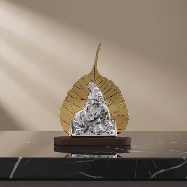 92.5 Silver Laddu Gopal wooden Peepal Leaf