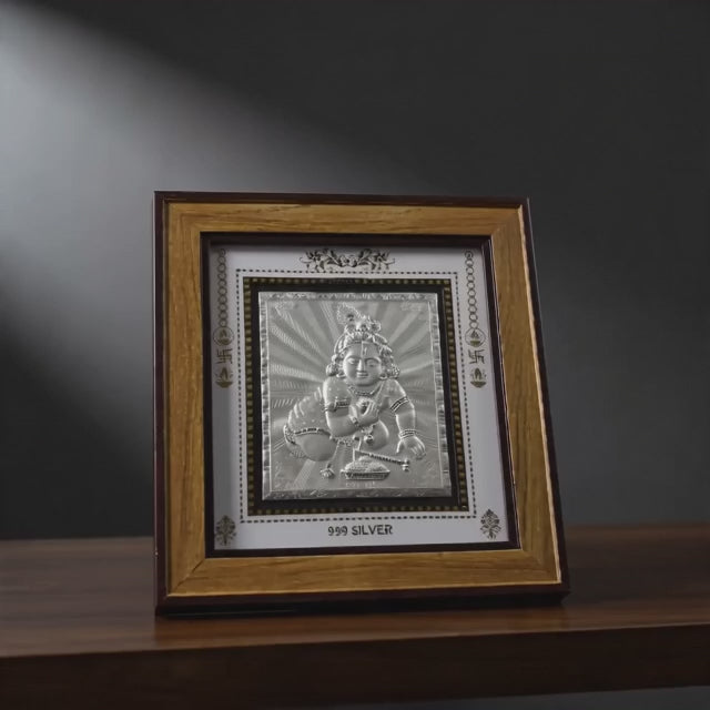 999 Pure Silver Laddu Gopal Photo Frame – Symbol of Joy & Divine Love 11x10 Inch