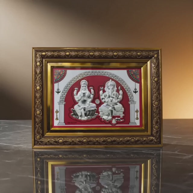 Divine 999 Silver Laxmi & Ganesh Ji Frame 12 Inches x 9 Inches