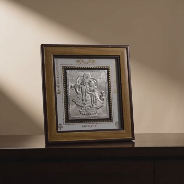 999 Pure Silver Radha Krishna Photo Frame – Eternal Love & Devotion