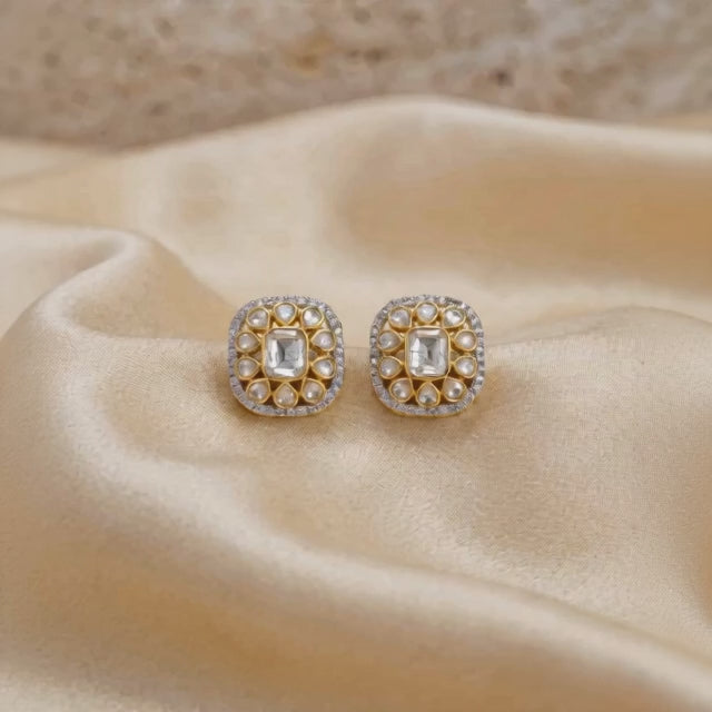 92.5 Silver Polki Square-shaped stud earring