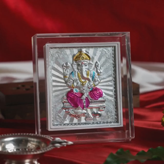 999 Pure Silver Shree Ganesh Ji Frame for Diwali, Gifting, Home, Office, Pooja Room Size11x8 cm