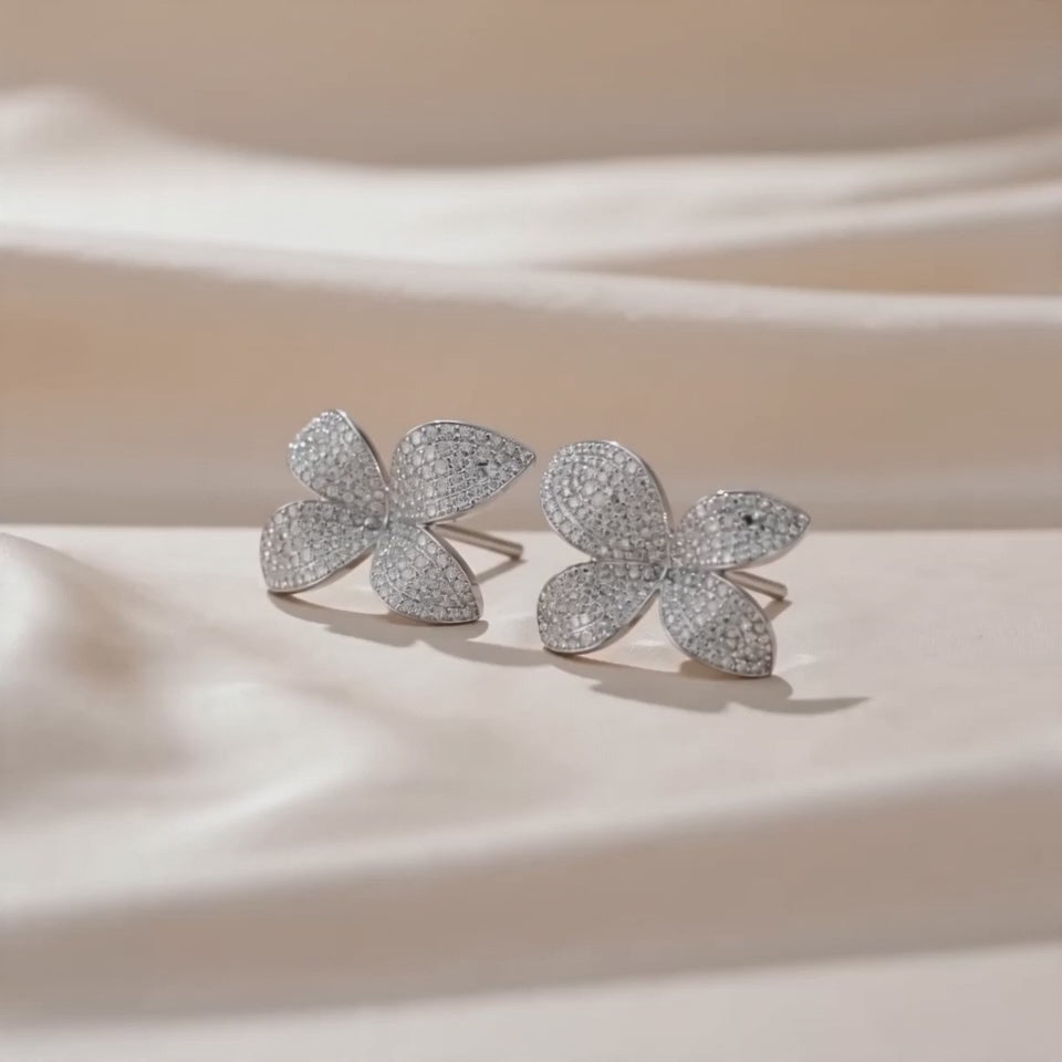 92.5 Sterling Silver Floral Leaf-Shape Earrings