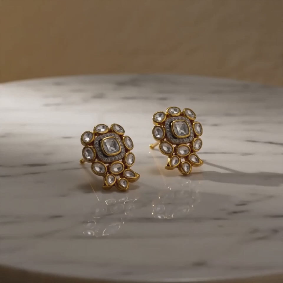 92.5 Silver Polki Pear- Shaped Stud Earring