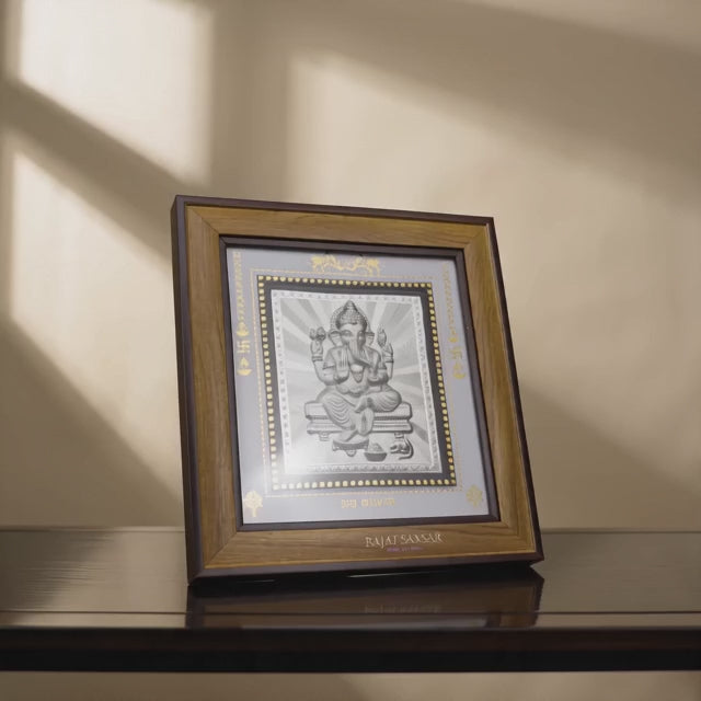 999 Pure Silver Ganesh Ji Photo Frame – Blessings of Wisdom & Prosperity 11x10 Inch