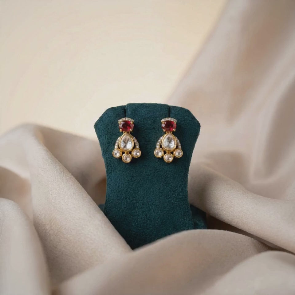 925 Silver Heritage Ruby Kundan Drop Studs