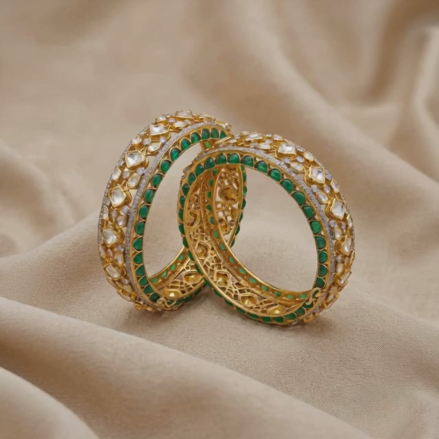 92.5 Silver Polki emerald stone Bangle