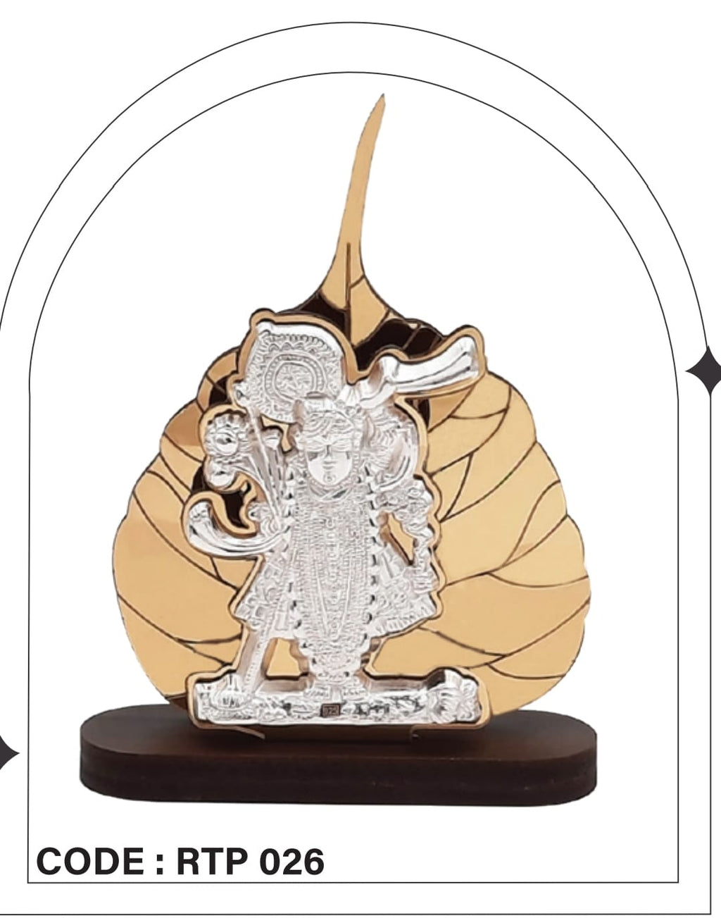 92.5 Silver Shrinath Ji Wooden Peepal Leaf Table Stand