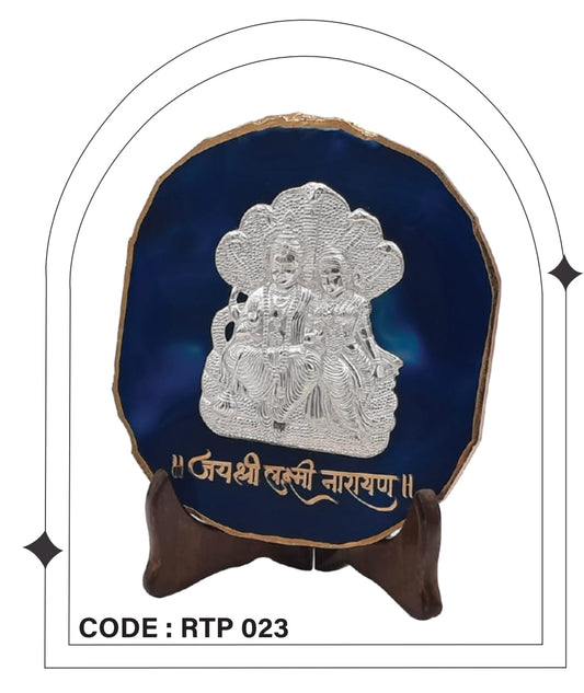 92.5 Silver Vishnu Ji & Lakshmi Ji Agate Stone Stand
