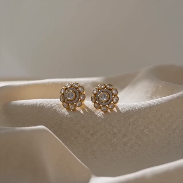 92.5 Silver Polki  Flower-inspired floral design Stud Earring