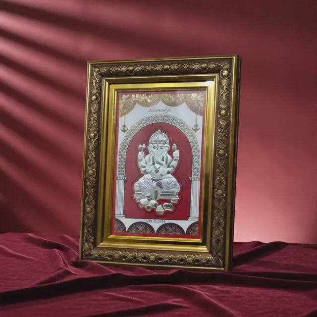 Premium 999 Silver Ganesh Ji Frame – Ideal Gift 10 Inches x 9 Inches