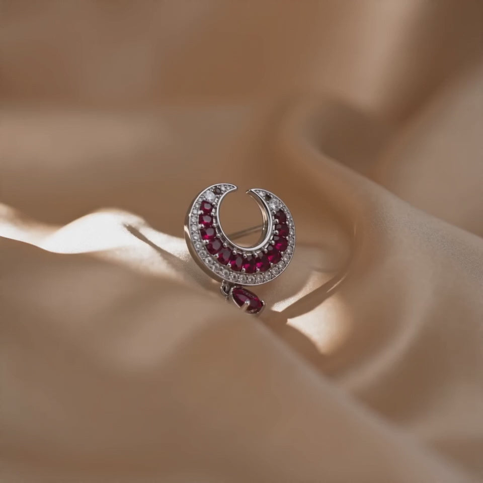92.5 Sterling Silver half-moon Ruby Stone Hoop Earring