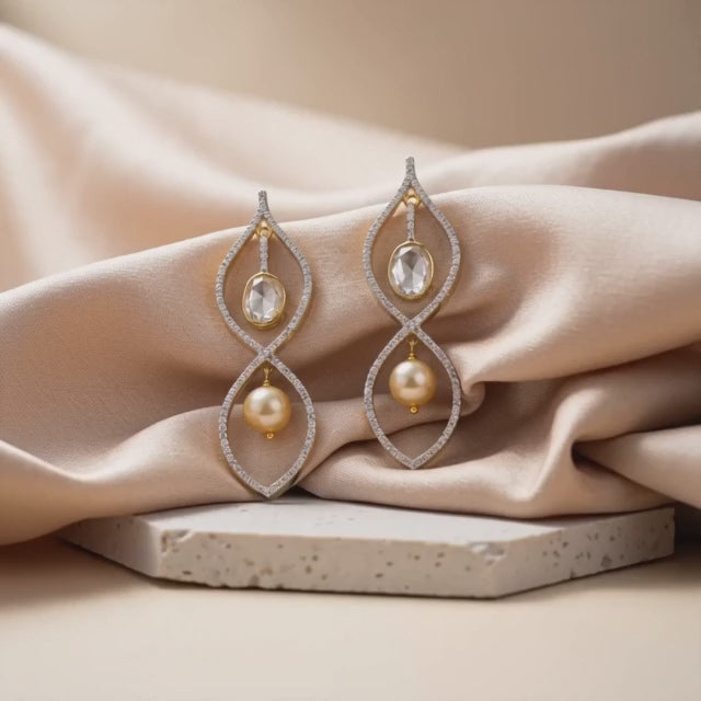 92.5 Silver Polki Diamond drop Stud