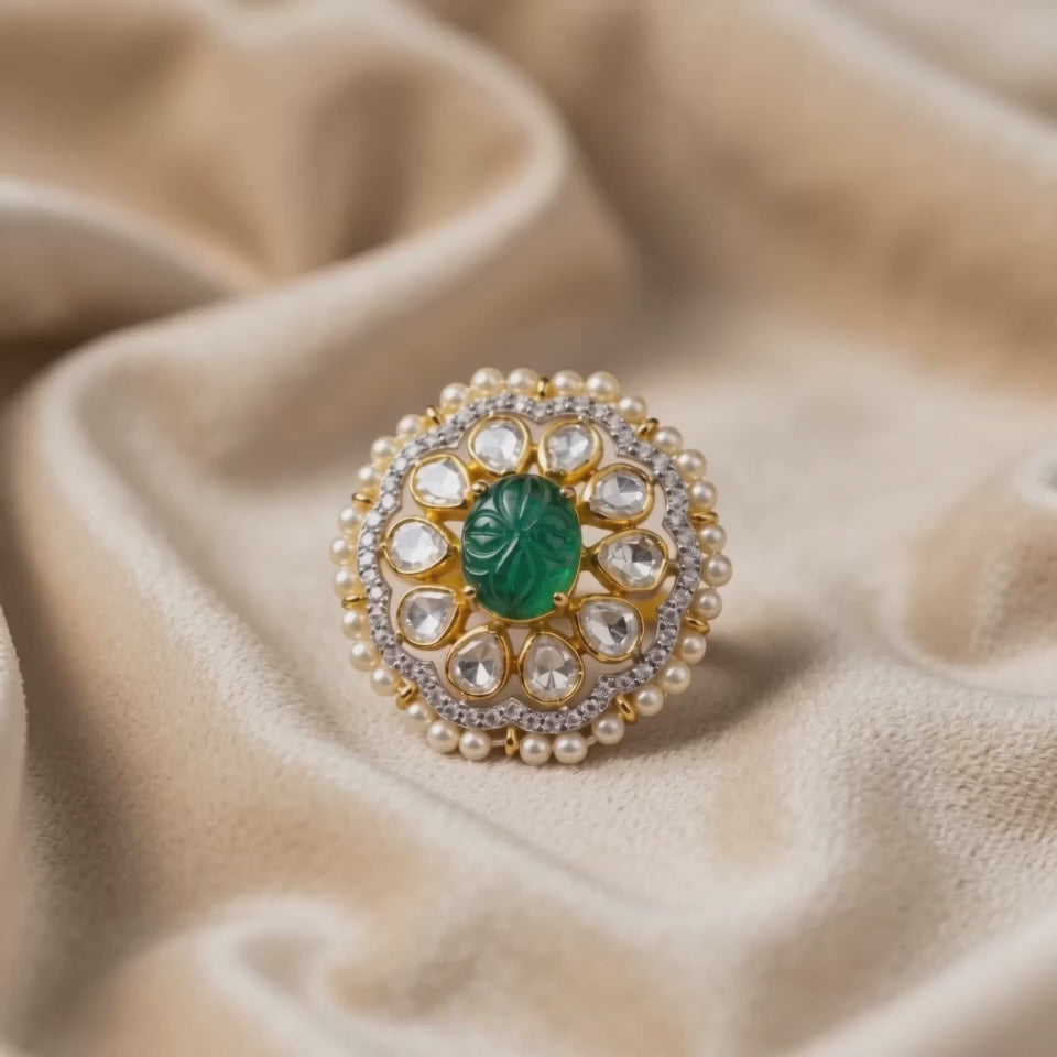 The Maharani Floral 92.5 Silver Polki Statement Ring