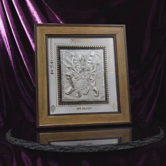 999 Pure Silver Maa Durga Photo Frame – Symbol of Power & Divine Protection 11x10 Inch