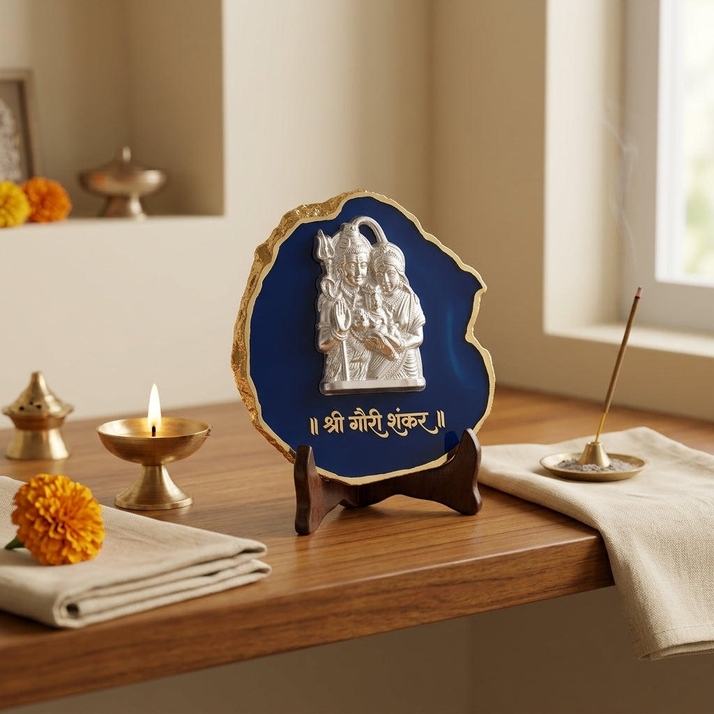 92.5 Silver Shiv Parivar Agate Stone Stand