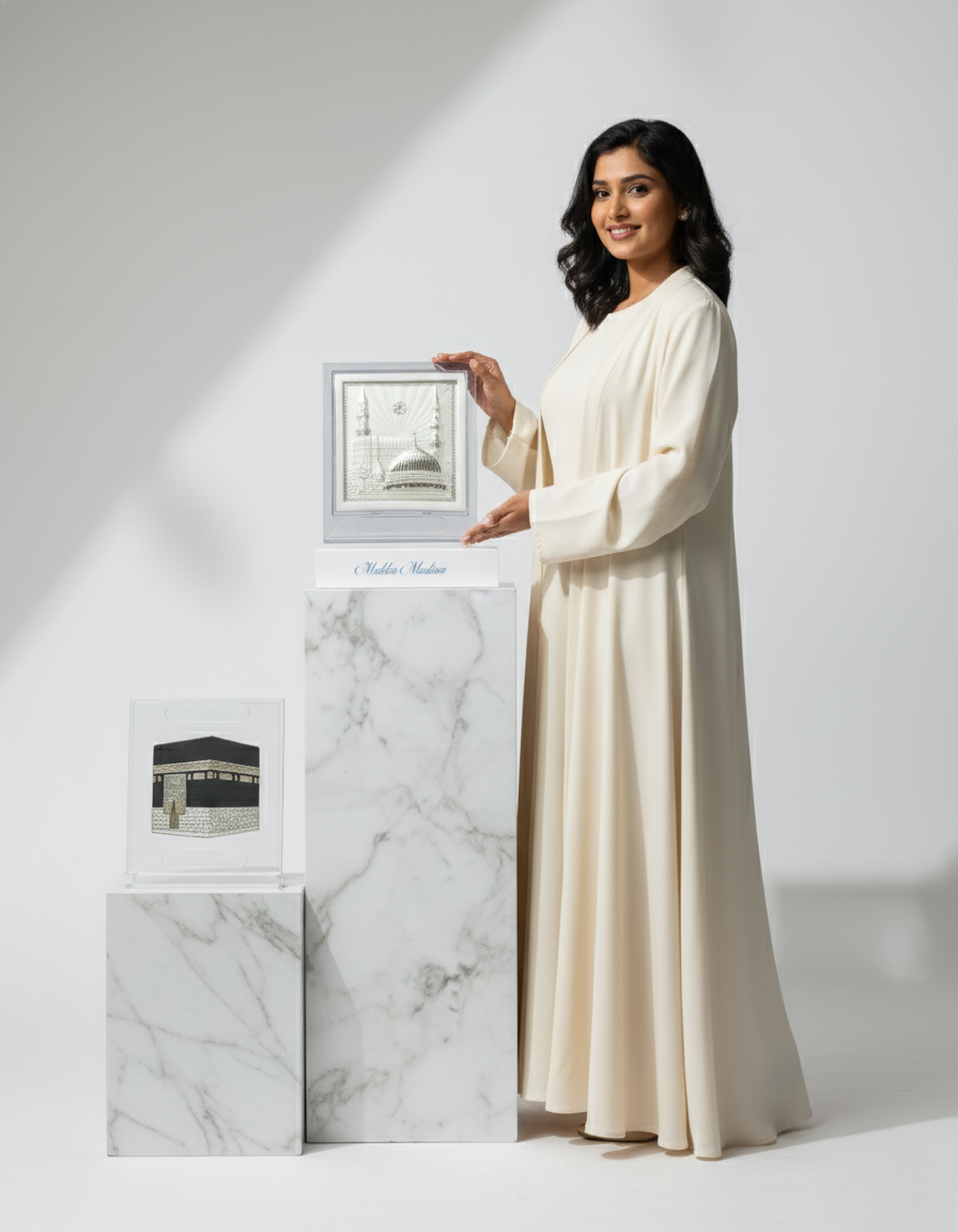 999 Pure Silver Makka Madina Frame for Home, Office, Ebadat Room, gifting purpose